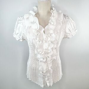 VTG Jaipur Crinkle Ruffle White Button Up Shirt Medium